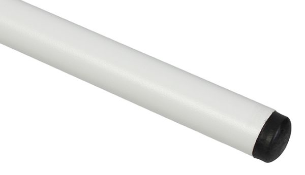 Close-up image of a white cylindrical rod with a black rubber tip on one end. The rod appears smooth and straight, likely made of plastic or metal.