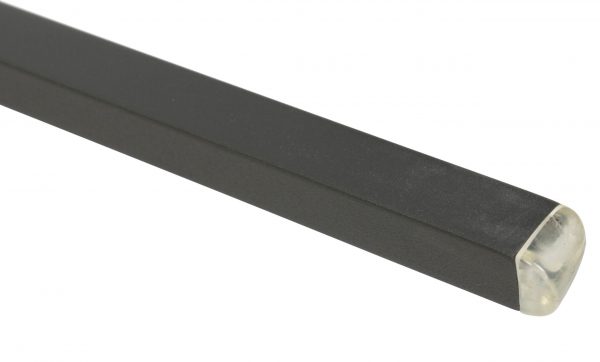 A black rectangular bar with a clear, rounded end.