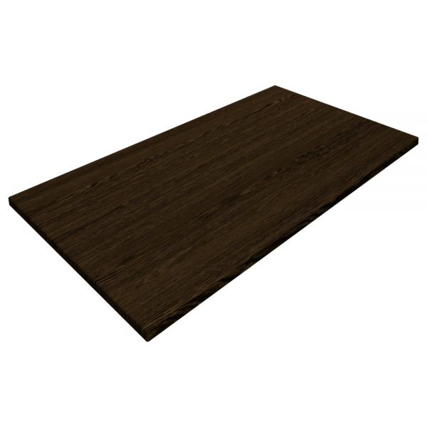 A rectangular wooden table top with a dark brown finish displayed on a white background. The wood grain is visible, giving the surface a textured appearance. The edges are smooth and straight.