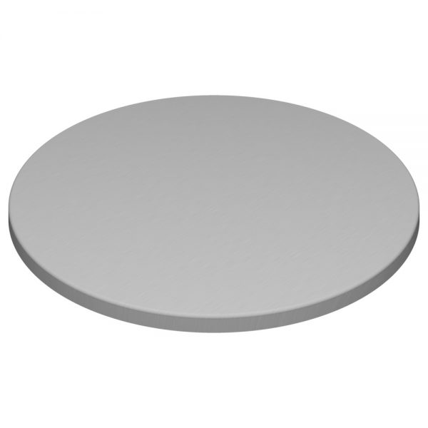 A flat, circular, gray disk with a smooth surface. The disk is centrally positioned against a white background.