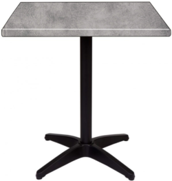 Product Description: The HK France table features a square concrete top with a grey textured surface, supported by a black Asti pedestal base with four legs.